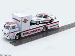 1966 Dodge L600 COE “RAMCHARGERS”  & 1971 Plymouth HEMI CUDA 1:64 M2 Machines diecast hauler scale model
