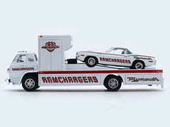 1966 Dodge L600 COE “RAMCHARGERS”  & 1971 Plymouth HEMI CUDA 1:64 M2 Machines diecast hauler scale model