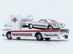 1966 Dodge L600 COE “RAMCHARGERS”  & 1971 Plymouth HEMI CUDA 1:64 M2 Machines diecast hauler scale model