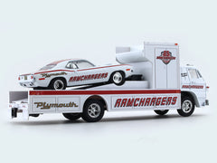 1966 Dodge L600 COE “RAMCHARGERS”  & 1971 Plymouth HEMI CUDA 1:64 M2 Machines diecast hauler scale model