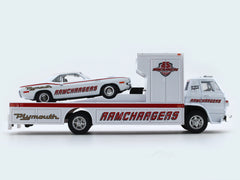 1966 Dodge L600 COE “RAMCHARGERS”  & 1971 Plymouth HEMI CUDA 1:64 M2 Machines diecast hauler scale model