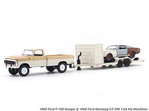 1969 Ford F-100 Ranger & 1968 Ford Mustang GT-390 1:64 M2 Machines diecast hauler scale model