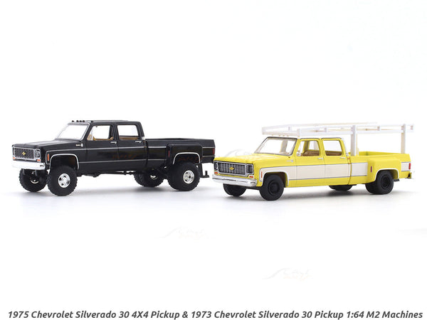 1975 Chevrolet Silverado 30 4X4 Pickup & 1973 Chevrolet Silverado 30 Pickup 1:64 M2 Machines diecast hauler scale model