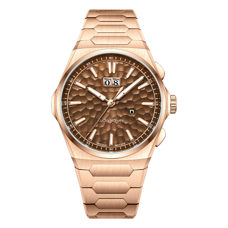 【Limited Edition 300pcs】Hammer Dial Big Date Automatic Winding Gold Brown Chiming Watch Lucky Harvey