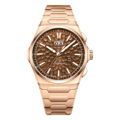 【Limited Edition 300pcs】Hammer Dial Big Date Automatic Winding Gold Brown Chiming Watch Lucky Harvey