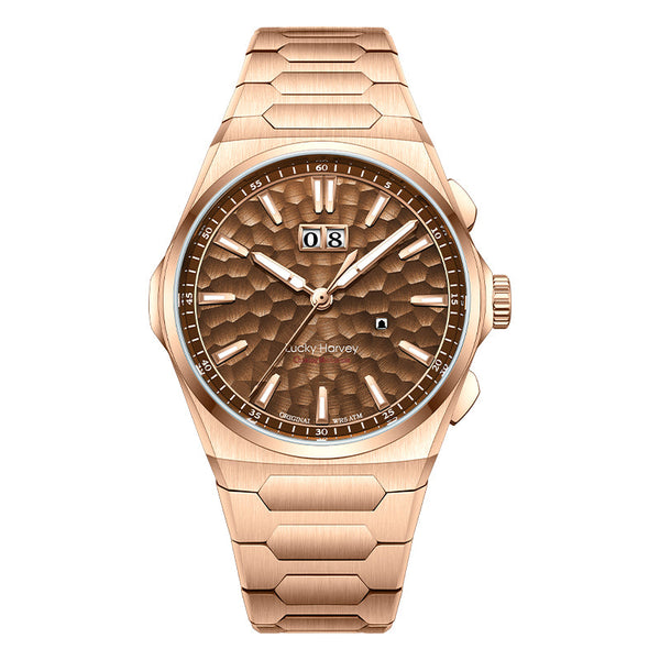 【Limited Edition 300pcs】Hammer Dial Big Date Automatic Winding Gold Brown Chiming Watch Lucky Harvey