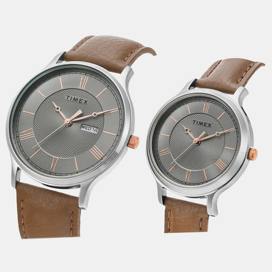 Classics Couple Quartz Grey Dial Analog Leather Watch TW00PR300
