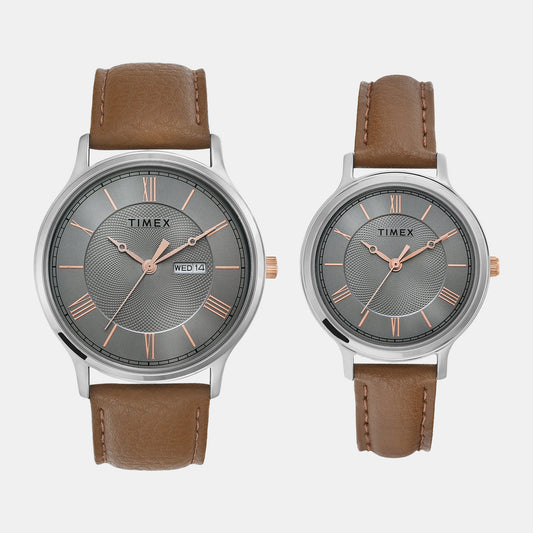 Classics Couple Quartz Grey Dial Analog Leather Watch TW00PR300