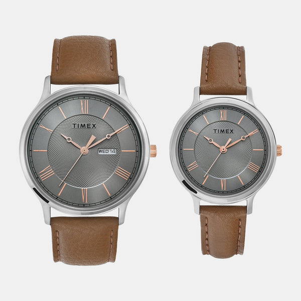 Classics Couple Quartz Grey Dial Analog Leather Watch TW00PR300