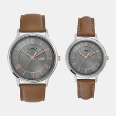 Classics Couple Quartz Grey Dial Analog Leather Watch TW00PR300