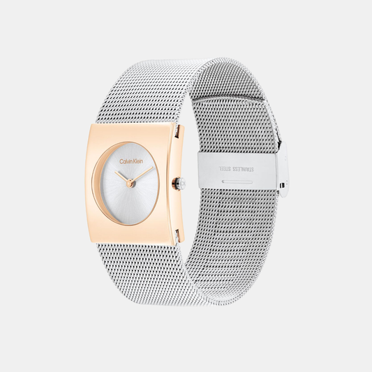 Ck Pulse Women Quartz Silver & White Dial Analog Mesh Watch 25100063