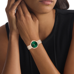 Twisted Bezel Women Quartz Green Dial Analog Stainless Steel Watch 25100068