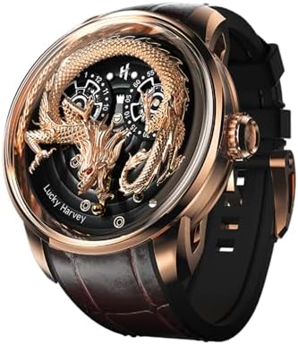 Men's Mechanical Automatic Watch 24K Gold 3D Dragon Dial Skeleton Watch Luminous Waterproof Luxury Men's Wristwatch Popular, green