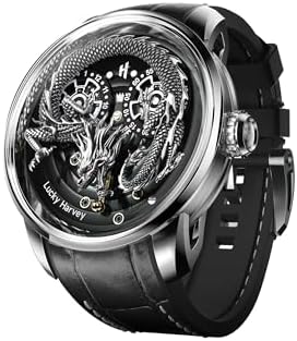 Men's Mechanical Automatic Watch 24K Gold 3D Dragon Dial Skeleton Watch Luminous Waterproof Luxury Men's Wristwatch Popular, green