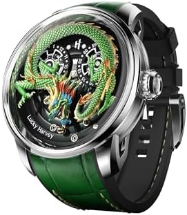 Men's Mechanical Automatic Watch 24K Gold 3D Dragon Dial Skeleton Watch Luminous Waterproof Luxury Men's Wristwatch Popular, green