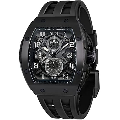 TSAR BOMBA Mens Watches Luxury Tonneau Watches for Men Waterproof 50M Analog Watch Chronograph Calendar Date Men’s Dress Business Work Watch Diver Large Square Face Wristwatch