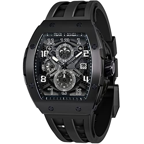 TSAR BOMBA Mens Watches Luxury Tonneau Watches for Men Waterproof 50M Analog Watch Chronograph Calendar Date Men’s Dress Business Work Watch Diver Large Square Face Wristwatch