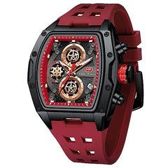 Watches for Men Luxury Skeleton Tonneau Watch for Men Waterproof Adjustable Silicone Strap Steampunk Style Chronograph Calendar Date Business Luminous Cool Large Square Face Wristwatch