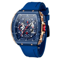 Watches for Men Luxury Skeleton Tonneau Watch for Men Waterproof Adjustable Silicone Strap Steampunk Style Chronograph Calendar Date Business Luminous Cool Large Square Face Wristwatch