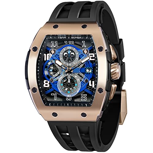 TSAR BOMBA Mens Watches Luxury Tonneau Watches for Men Waterproof 50M Analog Watch Chronograph Calendar Date Men’s Dress Business Work Watch Diver Large Square Face Wristwatch