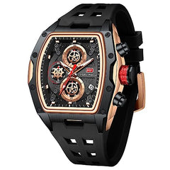 Watches for Men Luxury Skeleton Tonneau Watch for Men Waterproof Adjustable Silicone Strap Steampunk Style Chronograph Calendar Date Business Luminous Cool Large Square Face Wristwatch