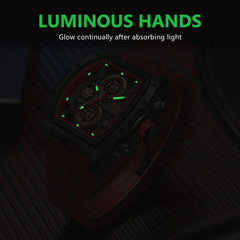Watches for Men Luxury Skeleton Tonneau Watch for Men Waterproof Adjustable Silicone Strap Steampunk Style Chronograph Calendar Date Business Luminous Cool Large Square Face Wristwatch