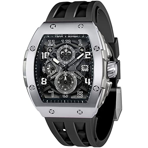 TSAR BOMBA Mens Watches Luxury Tonneau Watches for Men Waterproof 50M Analog Watch Chronograph Calendar Date Men’s Dress Business Work Watch Diver Large Square Face Wristwatch