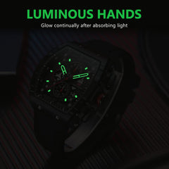Watches for Men Luxury Skeleton Tonneau Watch for Men Waterproof Adjustable Silicone Strap Steampunk Style Chronograph Calendar Date Business Luminous Cool Large Square Face Wristwatch