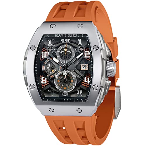 TSAR BOMBA Mens Watches Luxury Tonneau Watches for Men Waterproof 50M Analog Watch Chronograph Calendar Date Men’s Dress Business Work Watch Diver Large Square Face Wristwatch