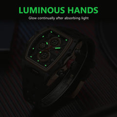 Watches for Men Luxury Skeleton Tonneau Watch for Men Waterproof Adjustable Silicone Strap Steampunk Style Chronograph Calendar Date Business Luminous Cool Large Square Face Wristwatch