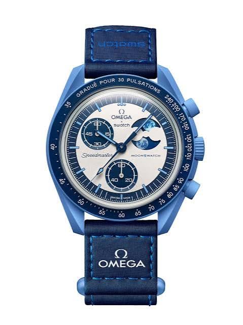 Chronograph Luxury Watch, Blue Case with Navy Strap, White Panda, Sun Moon Phase Dial