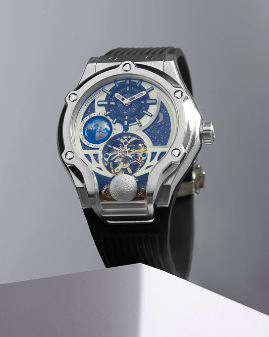 Asteroid Men’s Automatic Watch – Silver Dial, Black Silicon Strap, Multi-Function | Model 777-P10306 | Stylish Timepiece for Any Occasion