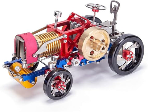 Working Full Metal Engine Model Kit, Frame Eater Vacuum Engine Stirling Wheel Tractor Model Educational Machinery Vehicle Artwork 3D Simulation DIY Engine Model Decoration