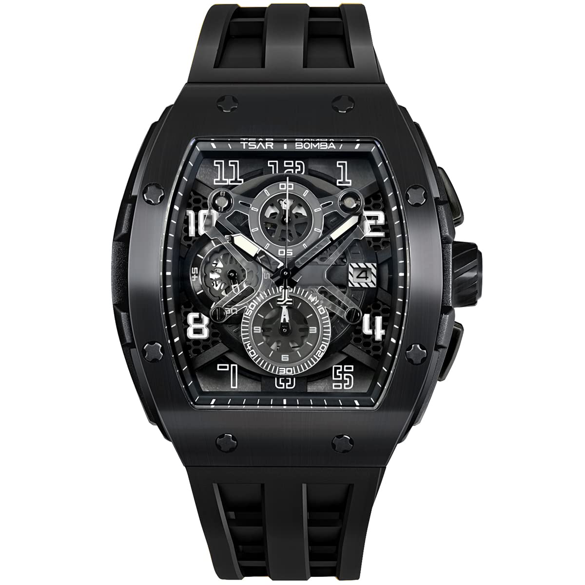 TSAR BOMBA Mens Watches Luxury Tonneau Watches for Men Waterproof 50M Analog Watch Chronograph Calendar Date Men’s Dress Business Work Watch Diver Large Square Face Wristwatch