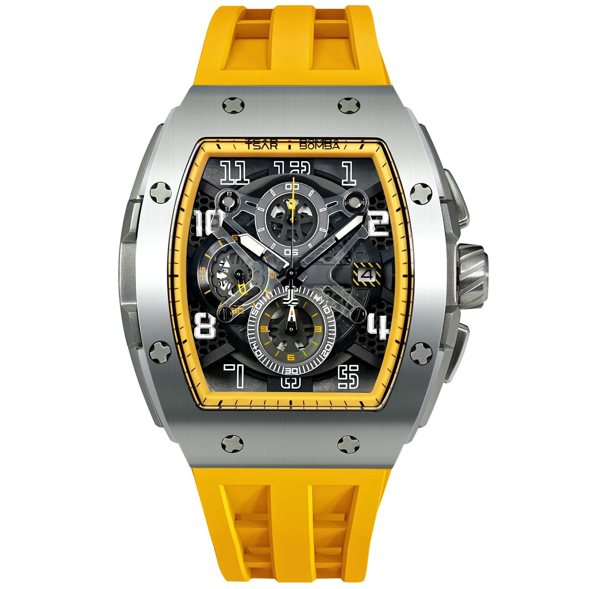 TSAR BOMBA Mens Watches Luxury Tonneau Watches for Men Waterproof 50M Analog Watch Chronograph Calendar Date Men’s Dress Business Work Watch Diver Large Square Face Wristwatch