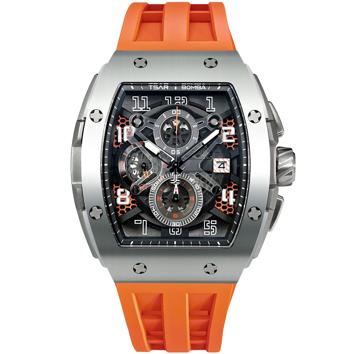 TSAR BOMBA Mens Watches Luxury Tonneau Watches for Men Waterproof 50M Analog Watch Chronograph Calendar Date Men’s Dress Business Work Watch Diver Large Square Face Wristwatch