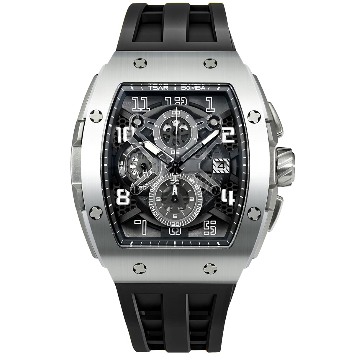 TSAR BOMBA Mens Watches Luxury Tonneau Watches for Men Waterproof 50M Analog Watch Chronograph Calendar Date Men’s Dress Business Work Watch Diver Large Square Face Wristwatch