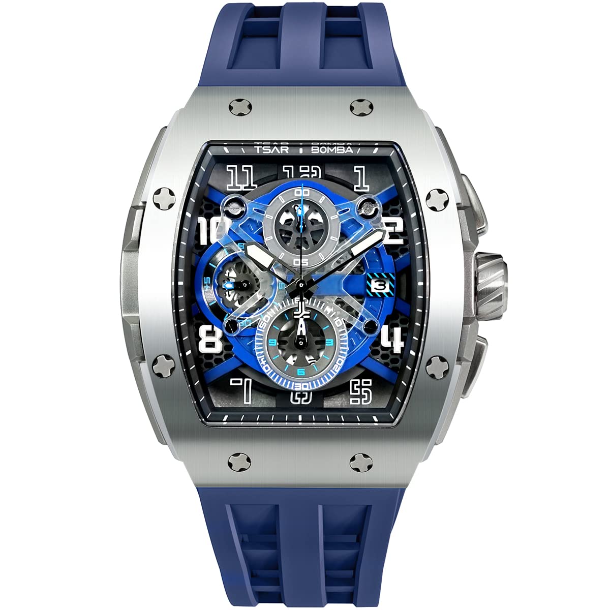 TSAR BOMBA Mens Watches Luxury Tonneau Watches for Men Waterproof 50M Analog Watch Chronograph Calendar Date Men’s Dress Business Work Watch Diver Large Square Face Wristwatch