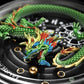 Men's Mechanical Automatic Watch 24K Gold 3D Dragon Dial Skeleton Watch Luminous Waterproof Luxury Men's Wristwatch Popular, green