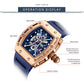 Watches for Men Luxury Skeleton Tonneau Watch for Men Waterproof Adjustable Silicone Strap Steampunk Style Chronograph Calendar Date Business Luminous Cool Large Square Face Wristwatch
