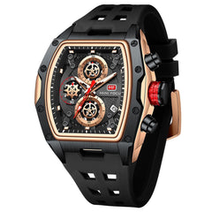 Watches for Men Luxury Skeleton Tonneau Watch for Men Waterproof Adjustable Silicone Strap Steampunk Style Chronograph Calendar Date Business Luminous Cool Large Square Face Wristwatch