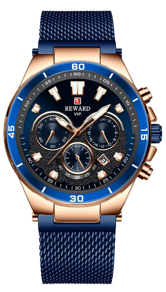 REWARD Men's Sport Chronograph Fashion Casual Business Dress Quartz Wrist Watch with Date and Black Mesh Band