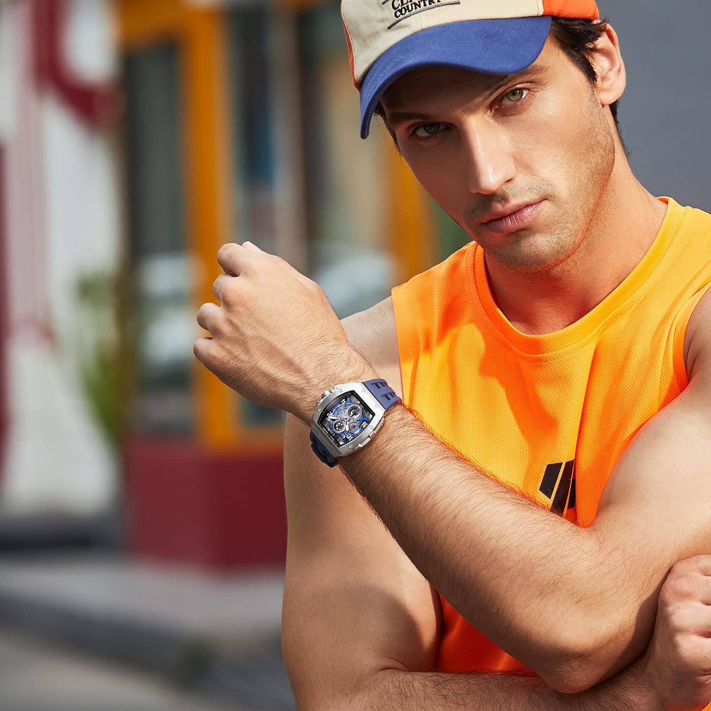 TSAR BOMBA Mens Watches Luxury Tonneau Watches for Men Waterproof 50M Analog Watch Chronograph Calendar Date Men’s Dress Business Work Watch Diver Large Square Face Wristwatch