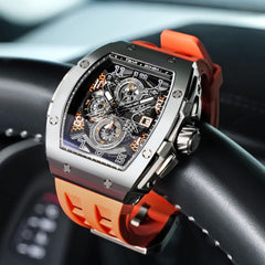 TSAR BOMBA Mens Watches Luxury Tonneau Watches for Men Waterproof 50M Analog Watch Chronograph Calendar Date Men’s Dress Business Work Watch Diver Large Square Face Wristwatch