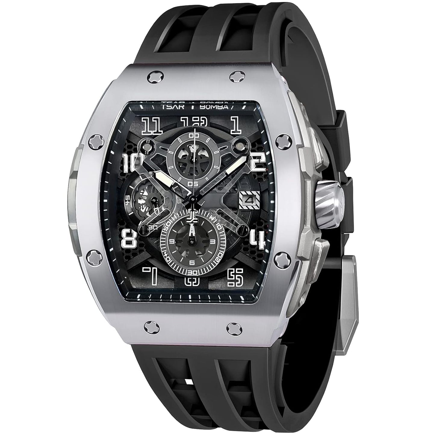 TSAR BOMBA Mens Watches Luxury Tonneau Watches for Men Waterproof 50M Analog Watch Chronograph Calendar Date Men’s Dress Business Work Watch Diver Large Square Face Wristwatch
