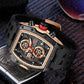 Watches for Men Luxury Skeleton Tonneau Watch for Men Waterproof Adjustable Silicone Strap Steampunk Style Chronograph Calendar Date Business Luminous Cool Large Square Face Wristwatch