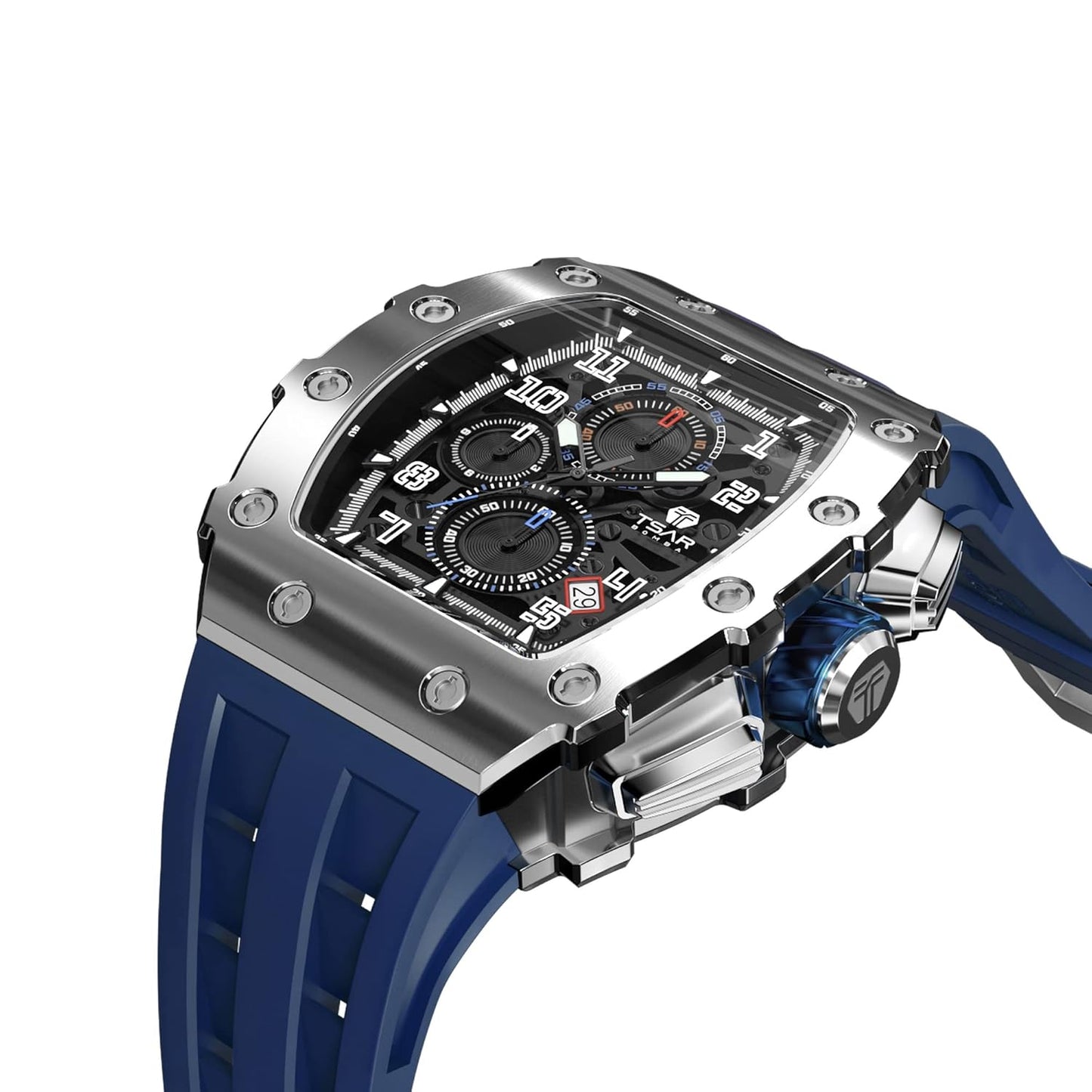 TSAR BOMBA Mens Watches Luxury Tonneau Watches for Men Waterproof 50M Analog Watch Chronograph Calendar Date Men’s Dress Business Work Watch Diver Large Square Face Wristwatch