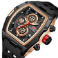 Watches for Men Luxury Skeleton Tonneau Watch for Men Waterproof Adjustable Silicone Strap Steampunk Style Chronograph Calendar Date Business Luminous Cool Large Square Face Wristwatch