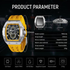 TSAR BOMBA Mens Watches Luxury Tonneau Watches for Men Waterproof 50M Analog Watch Chronograph Calendar Date Men’s Dress Business Work Watch Diver Large Square Face Wristwatch