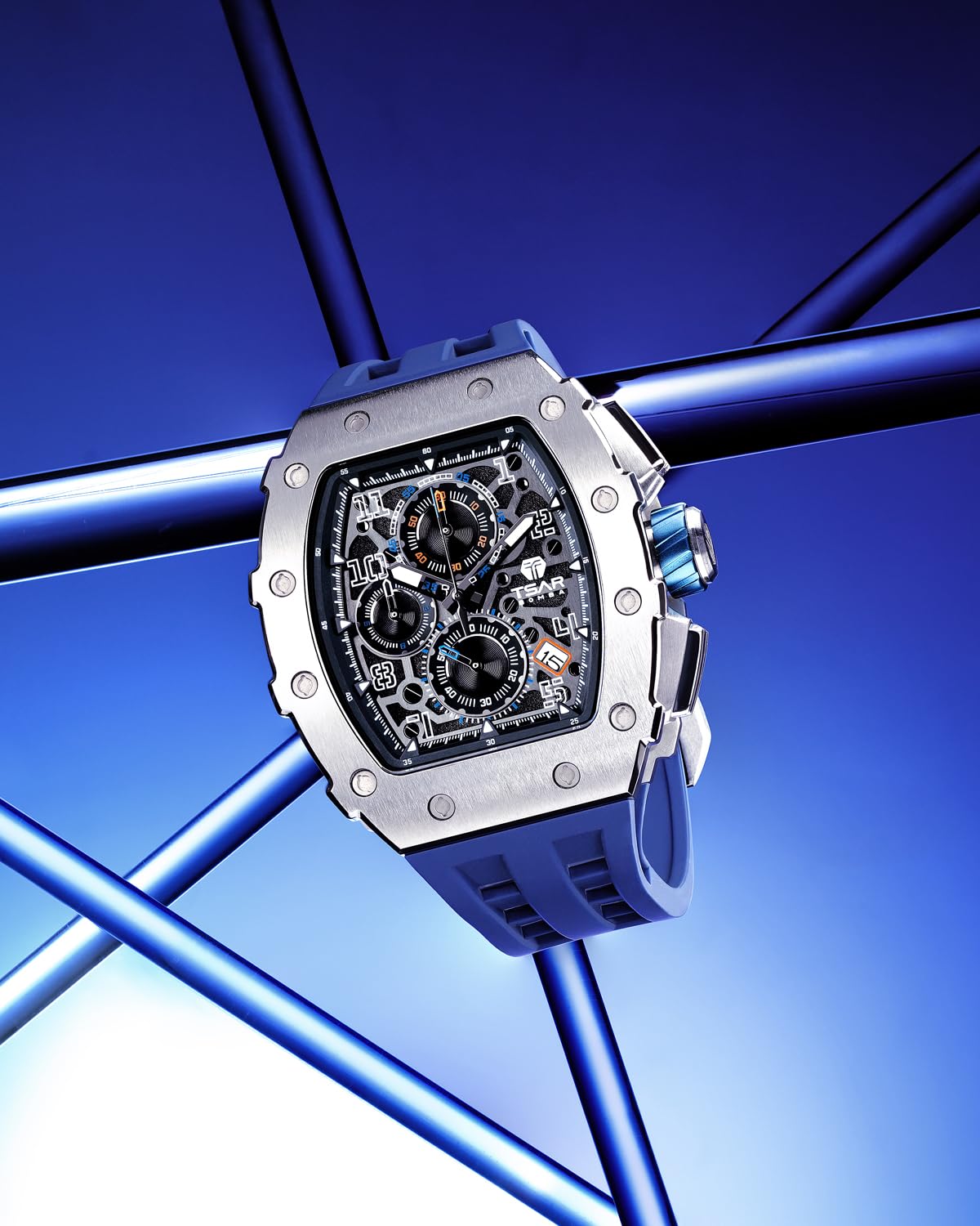 TSAR BOMBA Mens Watches Luxury Tonneau Watches for Men Waterproof 50M Analog Watch Chronograph Calendar Date Men’s Dress Business Work Watch Diver Large Square Face Wristwatch